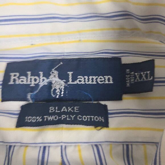 Polo Ralph Lauren Shirt Mens Large Blake‎ Two-Ply Striped Blue Yellow Size 2XL - Picture 4 of 7